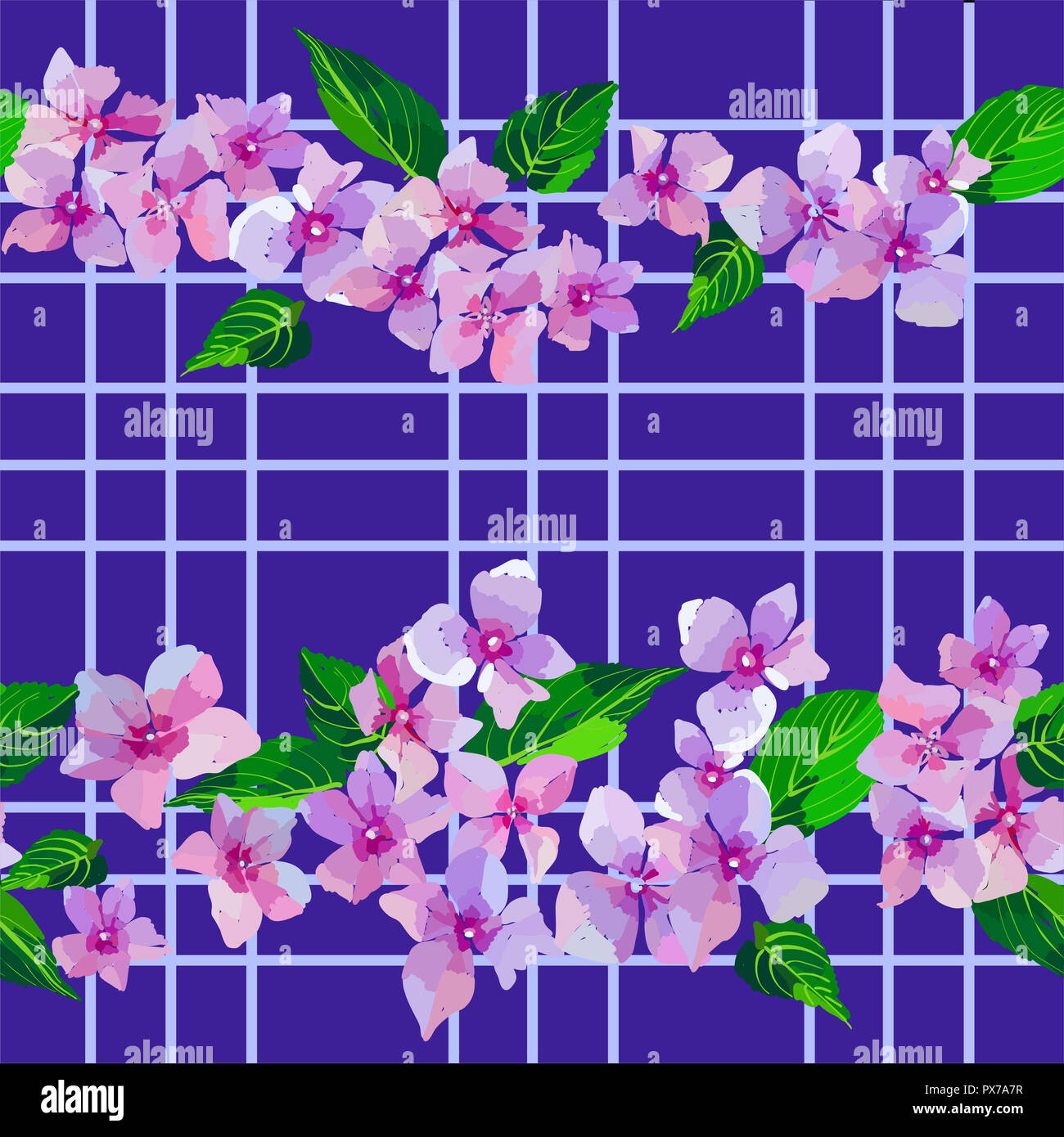 Lilac wild flowers seamless pattern. Small flowers and leaves hand ...