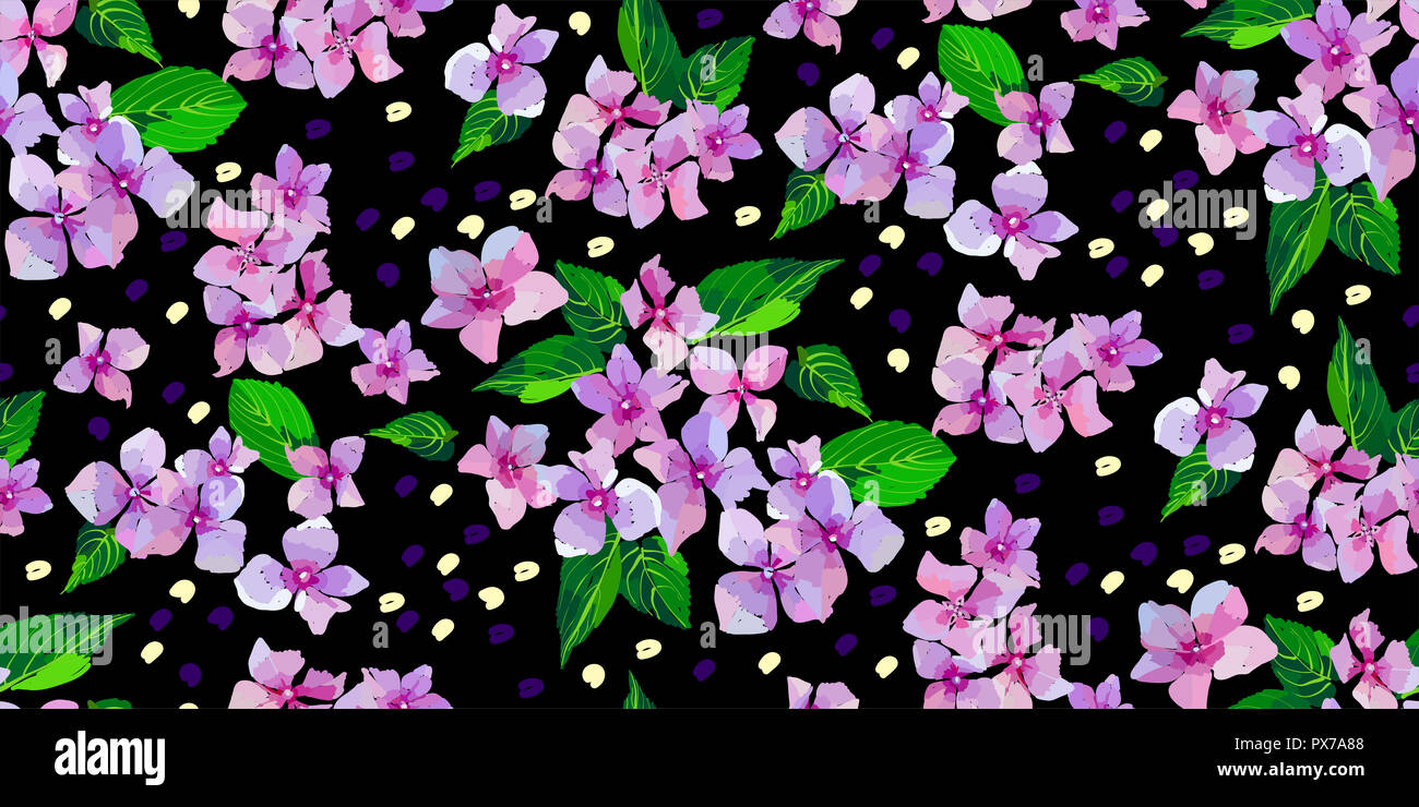 Lilac wild flowers seamless pattern. Small flowers and leaves hand ...