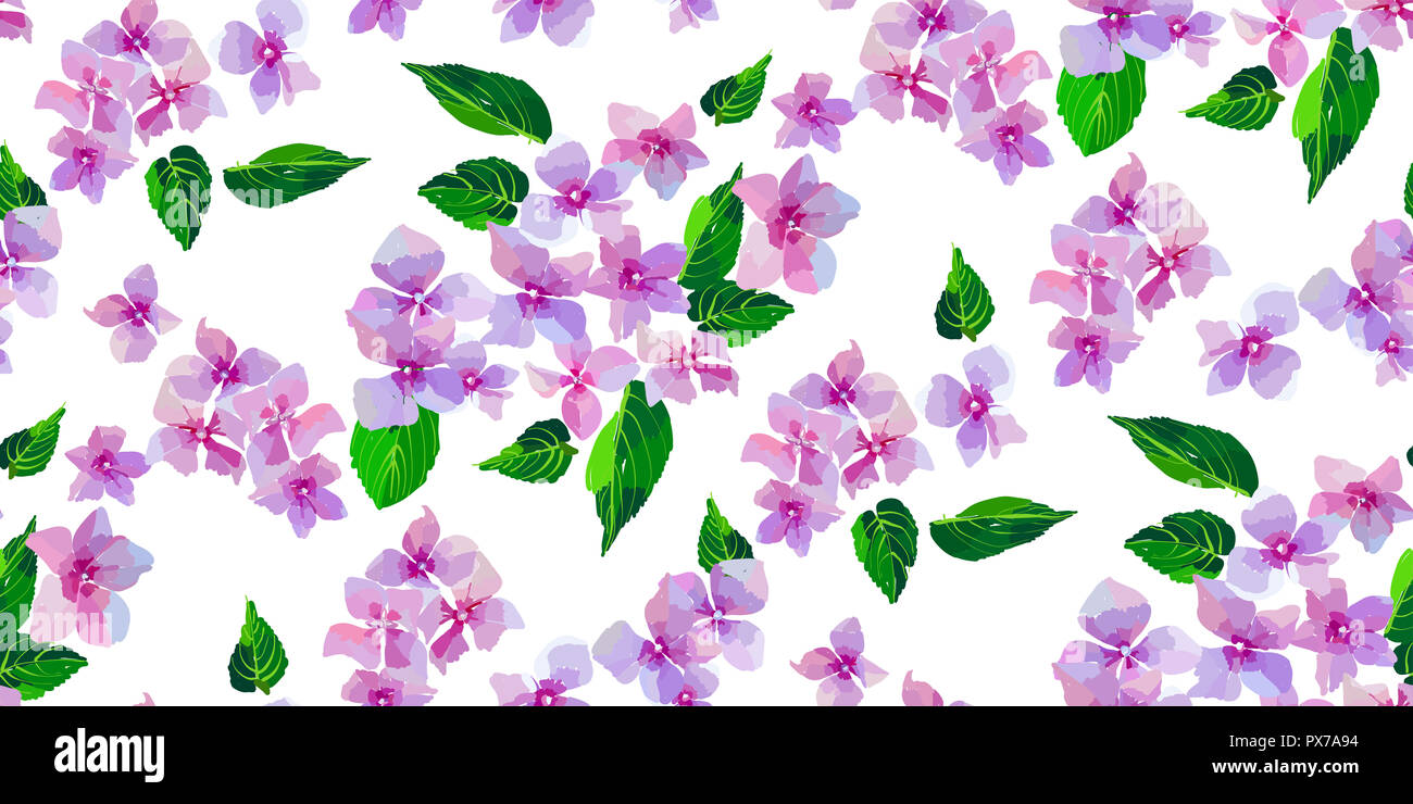 Lilac wild flowers seamless pattern. Small flowers and leaves hand ...