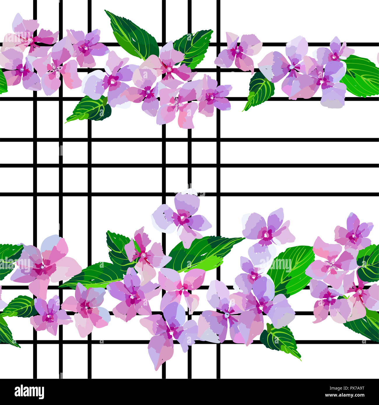 Lilac wild flowers seamless pattern. Small flowers and leaves hand ...