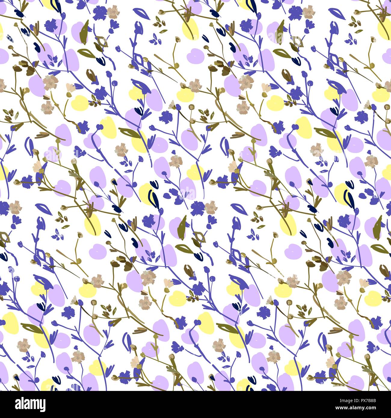 Floral design seamless pattern on white background. Summer wild flowers ...