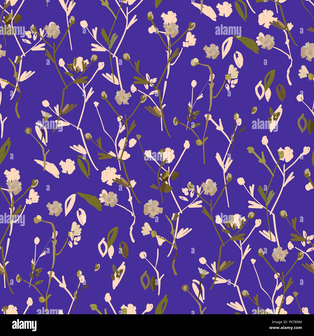 Floral design seamless pattern on white background. Summer wild flowers ...
