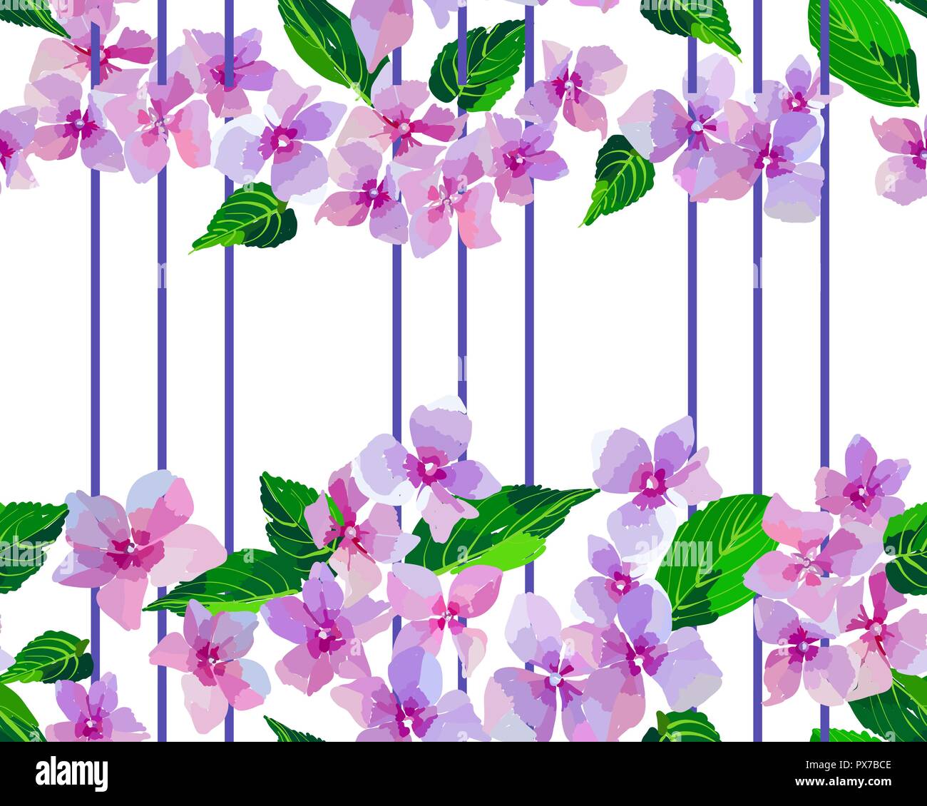 Lilac wild flowers seamless pattern. Small flowers and leaves hand ...