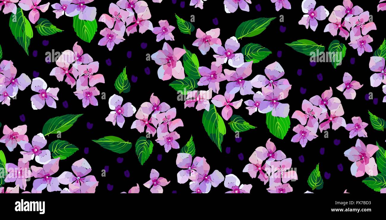 Lilac wild flowers seamless pattern. Small flowers and leaves hand ...