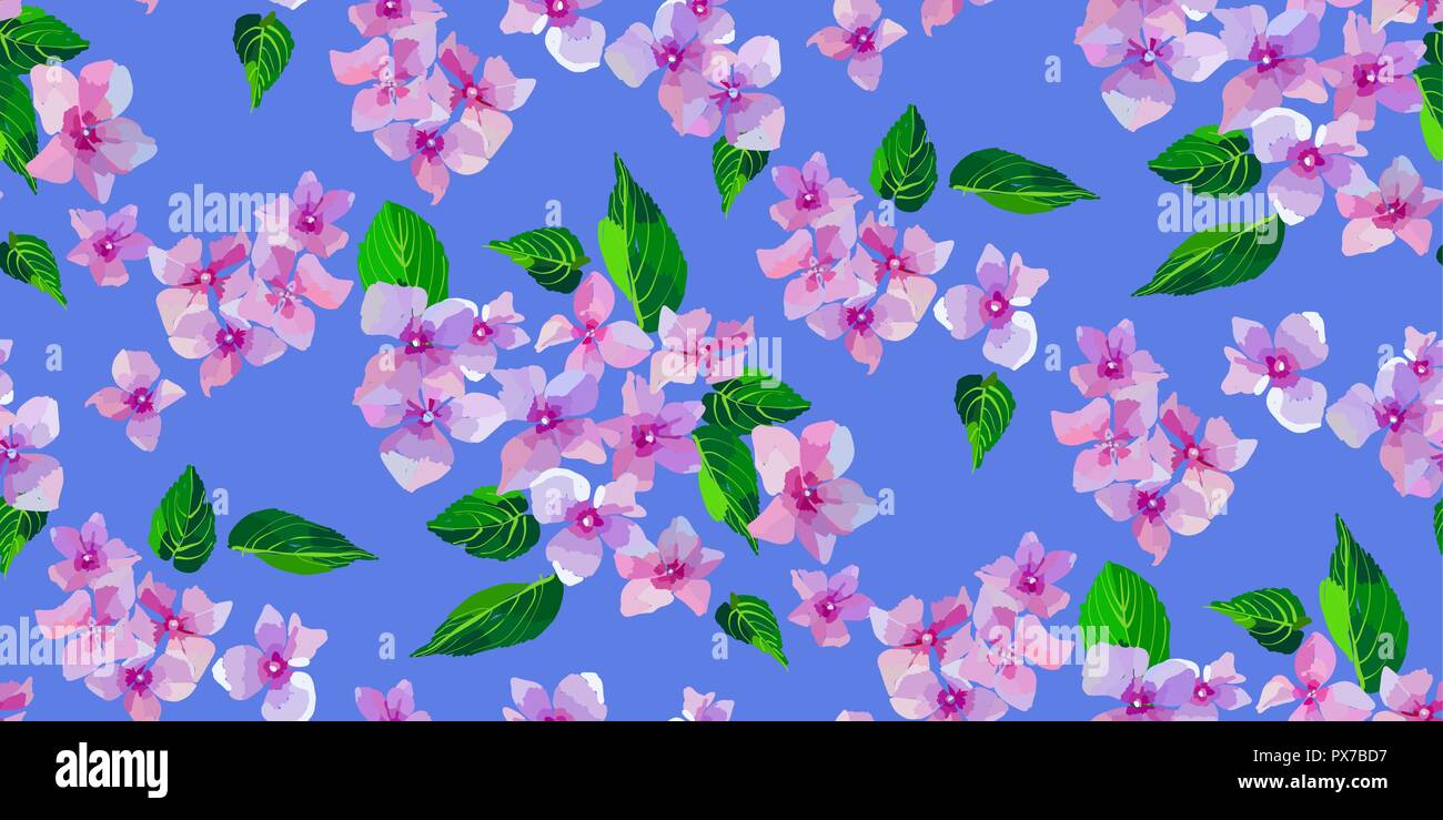 Lilac wild flowers seamless pattern. Small flowers and leaves hand ...