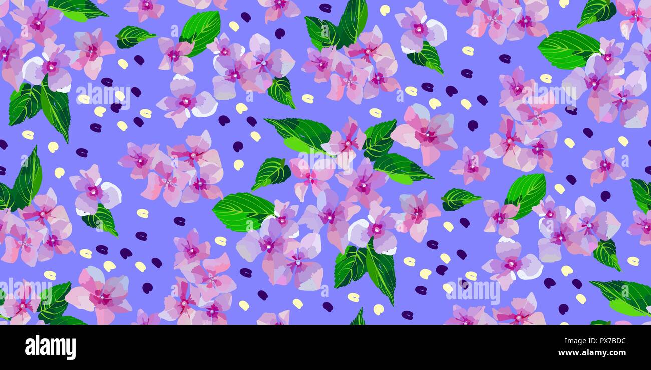 Lilac wild flowers seamless pattern. Small flowers and leaves hand ...