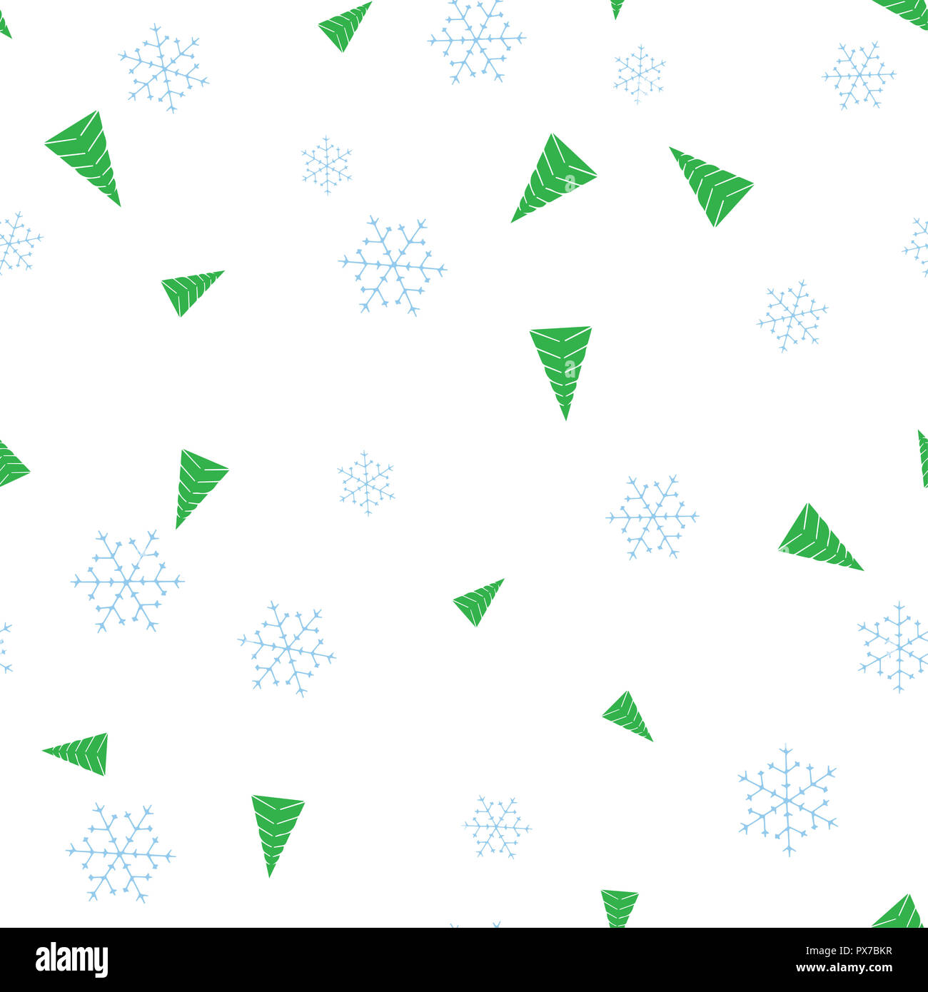 Green Christmas tree and snowflake seamless pattern. Isolated on a white background.  illustration. Stock Photo