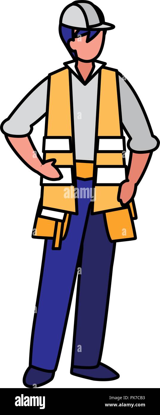 construction worker with safety equipment over white background, vector illustration Stock Vector
