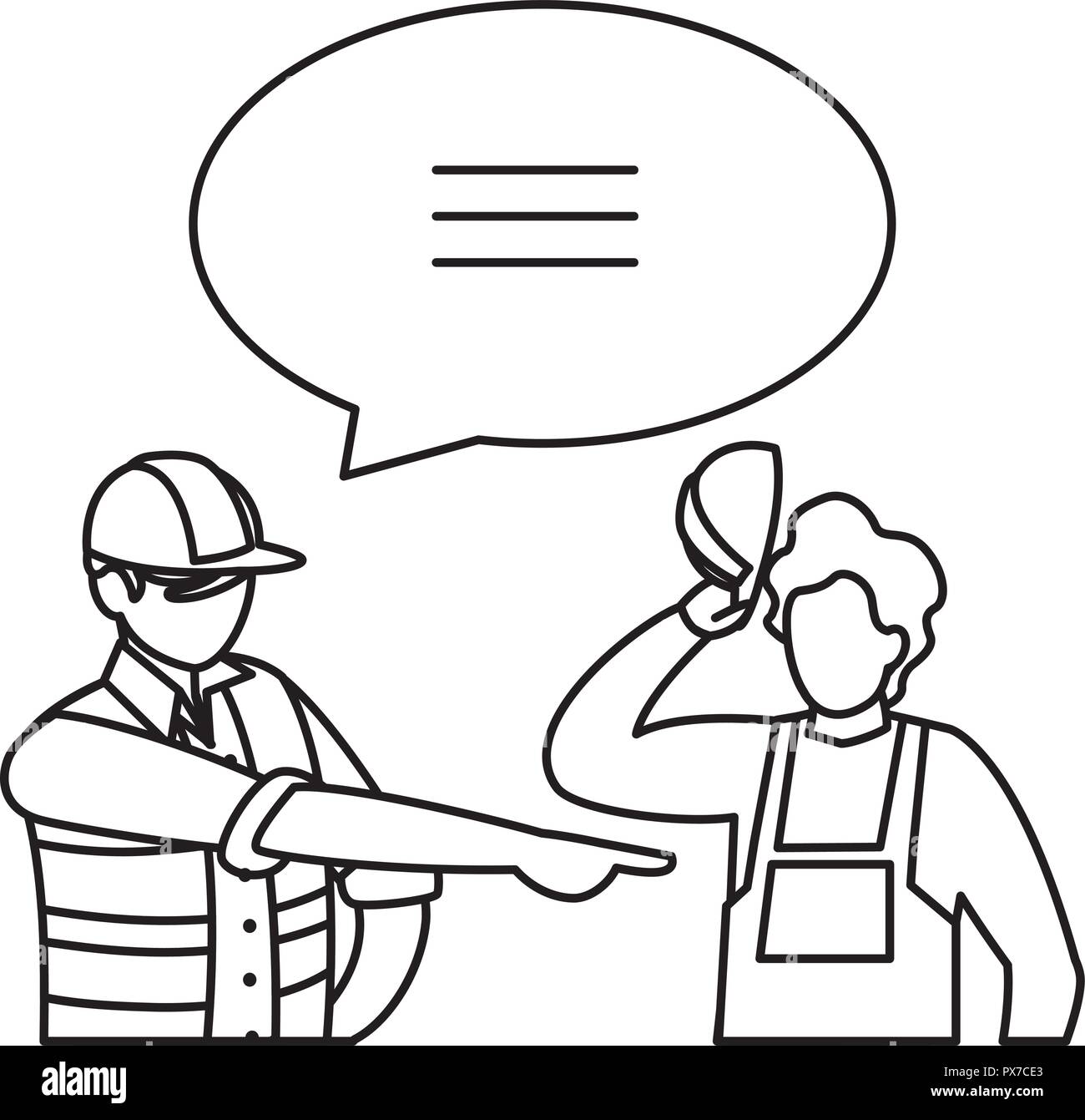 construction builders having conversation over white background, vector ...