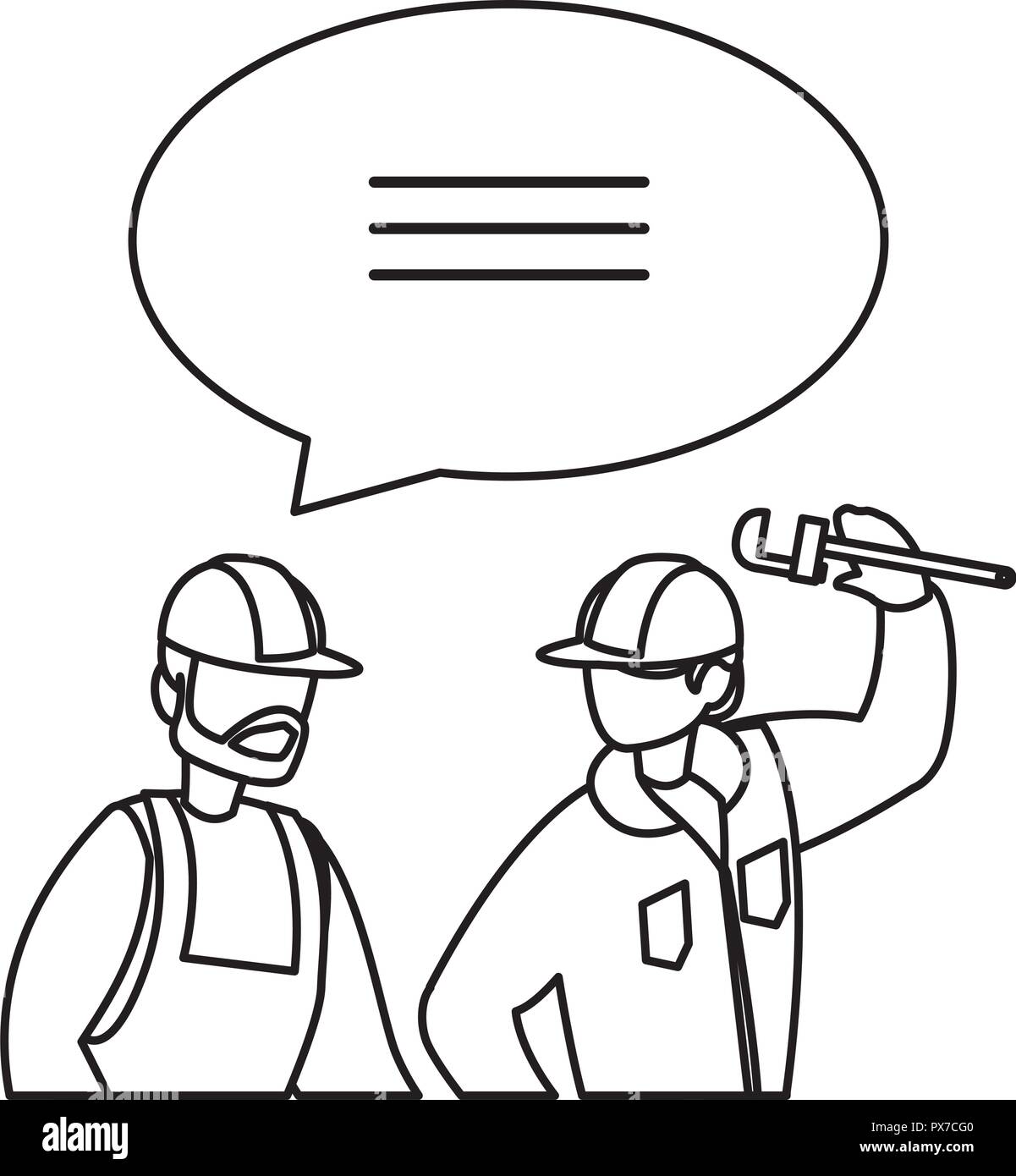 construction builders having conversation over white background, vector ...
