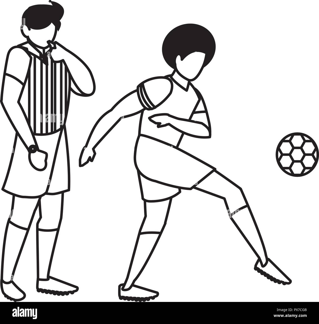 soccer referee and player over white background, vector illustratio