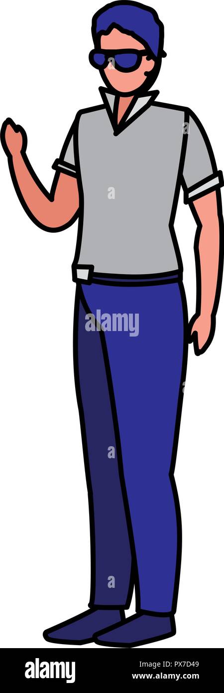 avatar man with sunglasses over white background, vector illustration