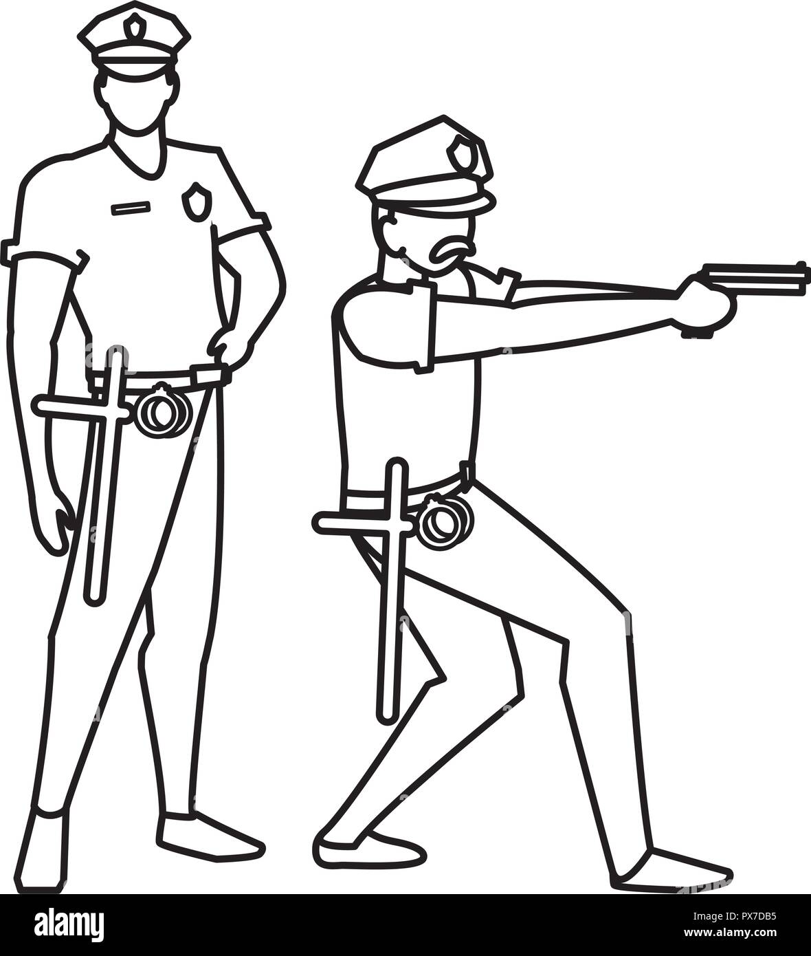 avatar policemen watching over white background, vector illustration Stock Vector