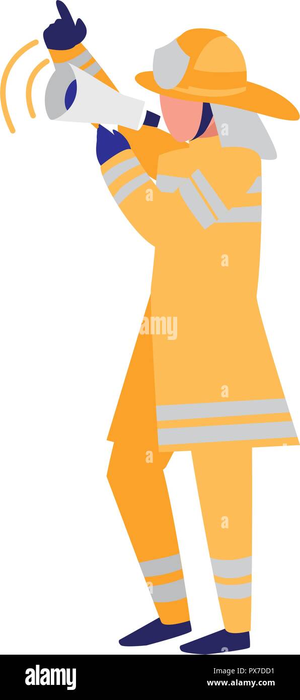 avatar fireman with megaphone over white background, vector ...