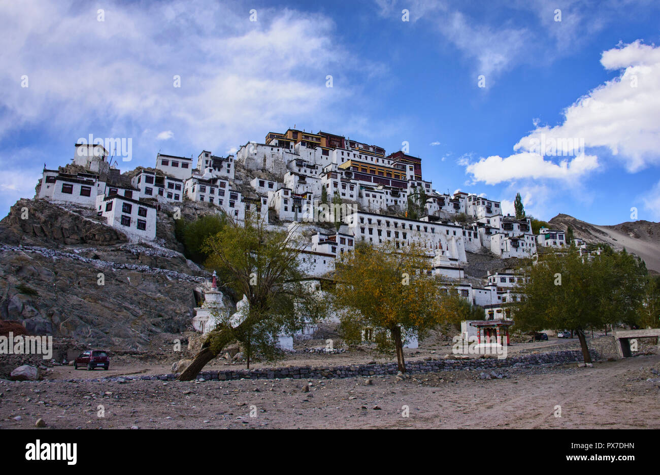 Thiksay Monastery (Thikse) perched on a hillside, Indus Valley, Ladakh, India Stock Photo