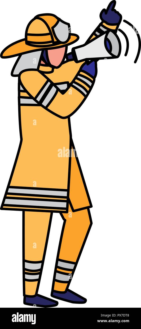 avatar fireman with megaphone over white background, vector ...