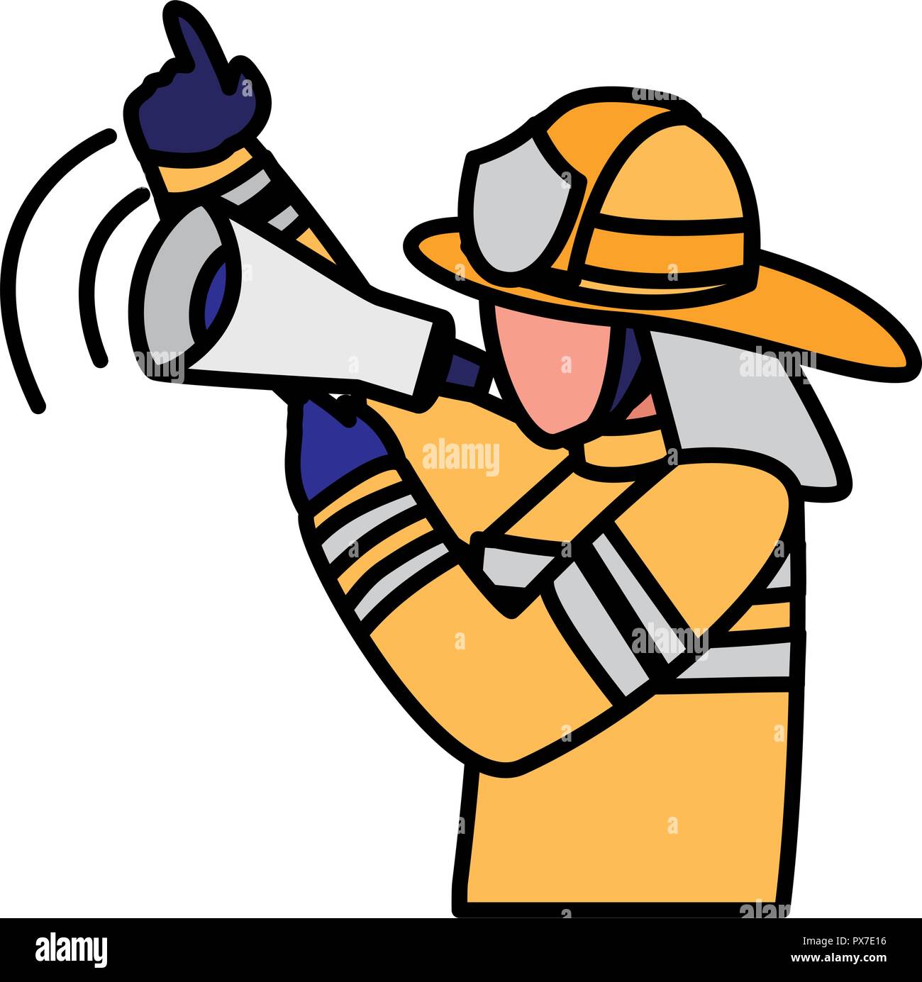 avatar fireman with megaphone over white background, vector ...
