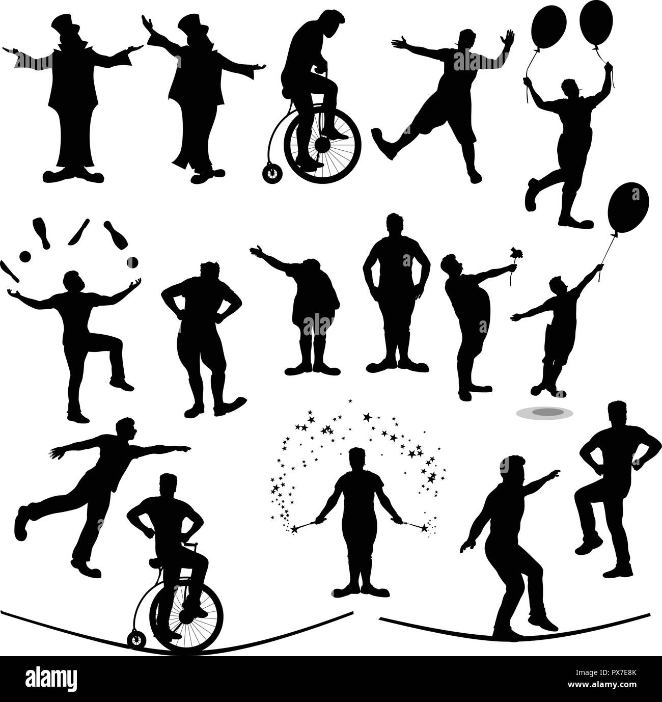 circus people silhouette Stock Vector