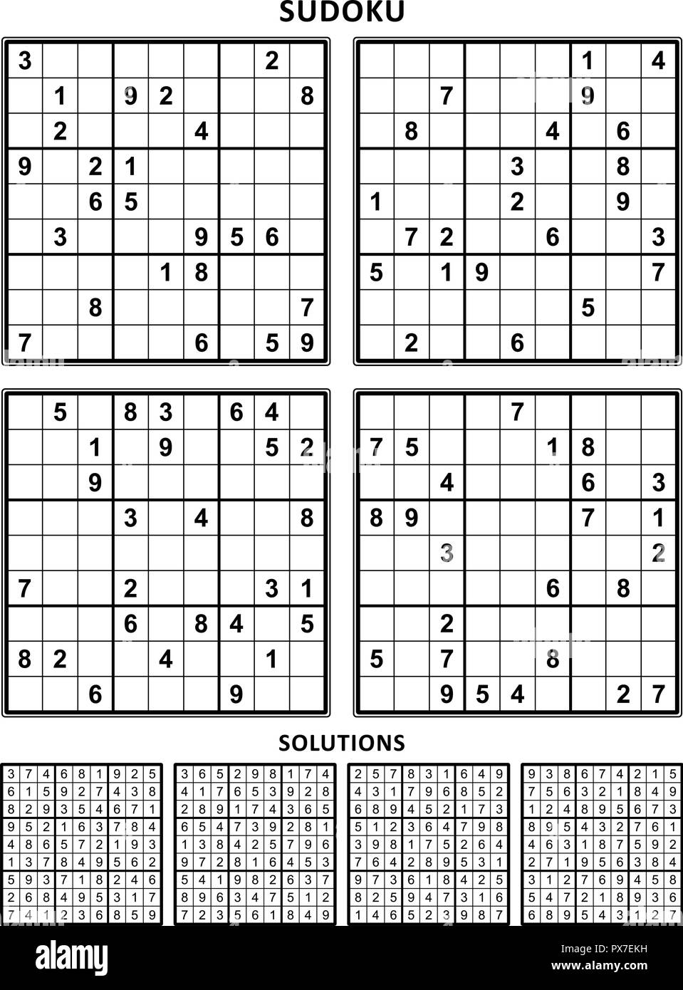 Four sudoku puzzles of comfortable (easy, yet not very easy) level,  suitable for large print books, answers included. Set 15 Stock Vector Image  & Art - Alamy