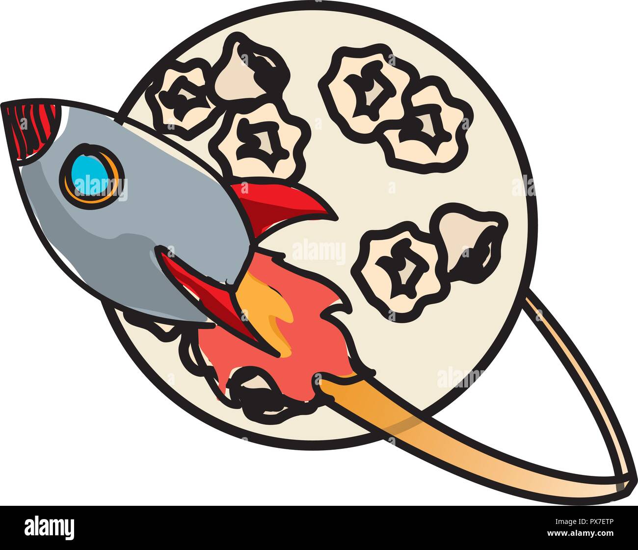 moon with rocket flying vector illustration design Stock Vector