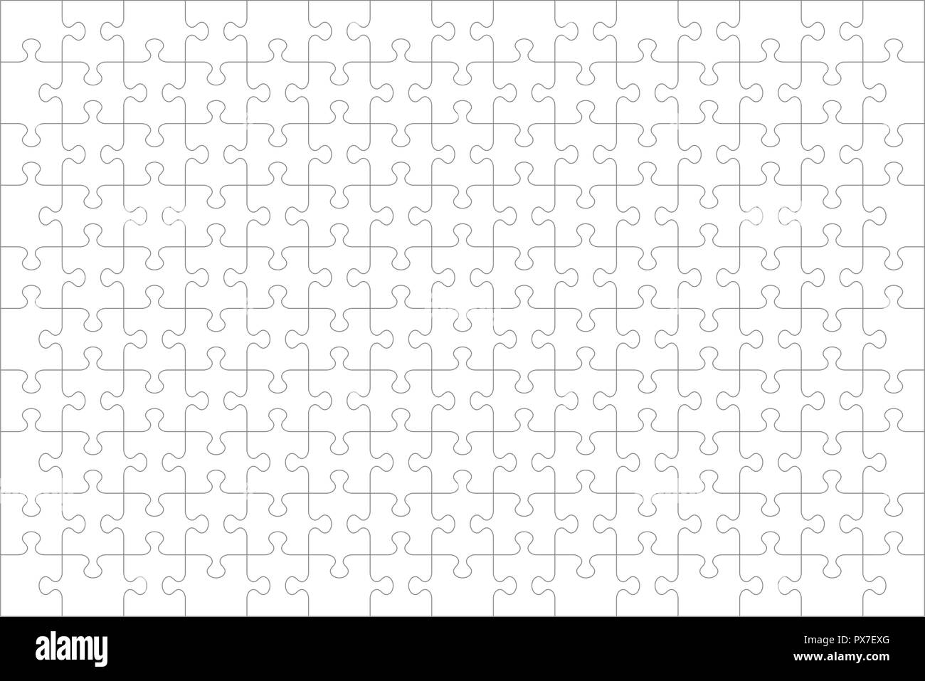 Jigsaw puzzle blank template or cutting guidelines of 150 transparent pieces, landscape orientation, and visual ratio 3:2 (every piece is a single shape). Stock Vector