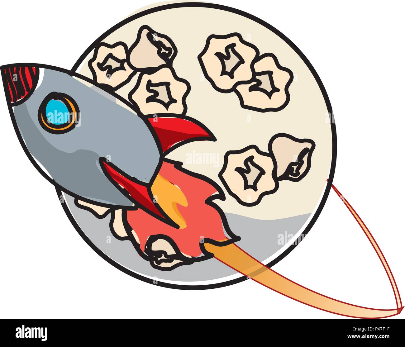 moon with rocket flying vector illustration design Stock Vector