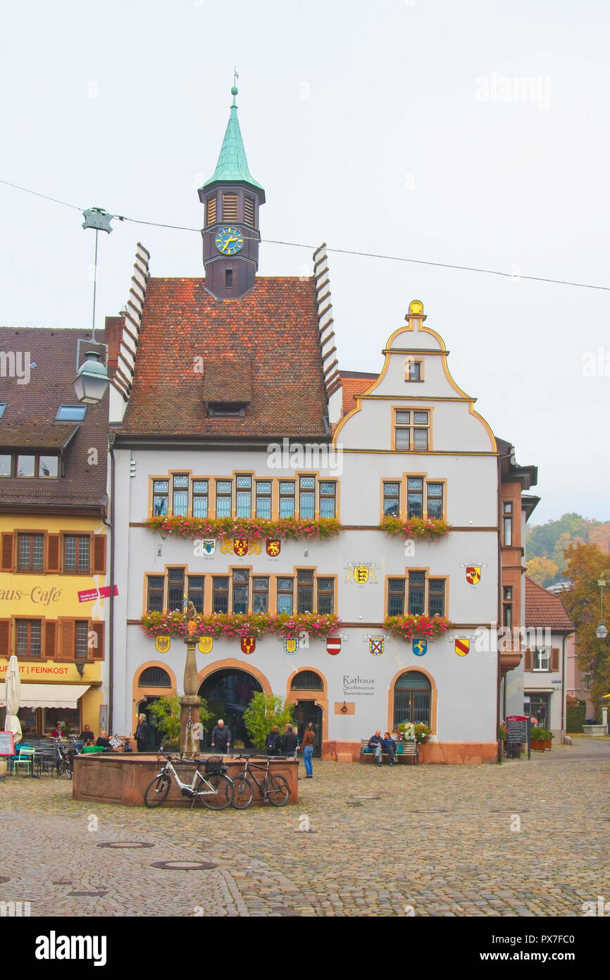 Town Hall in Staufen im Breisgau, Baden-Wuerttemberg, Germany. Stock Photo