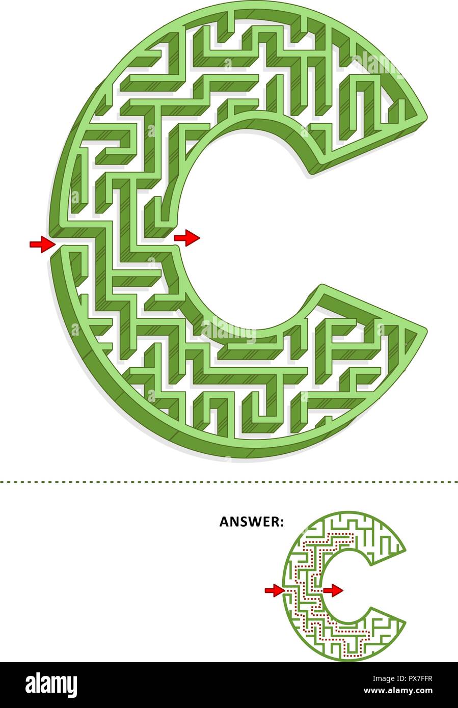 Learning alphabet activity - letter C three-dimensional maze. Use it as is  or add fun cartoon characters. Answer included Stock Vector Image & Art -  Alamy
