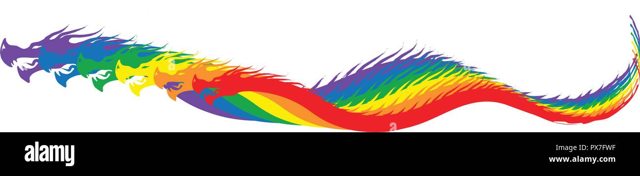 Rainbow Dragons Trail silhouette Stock Vector