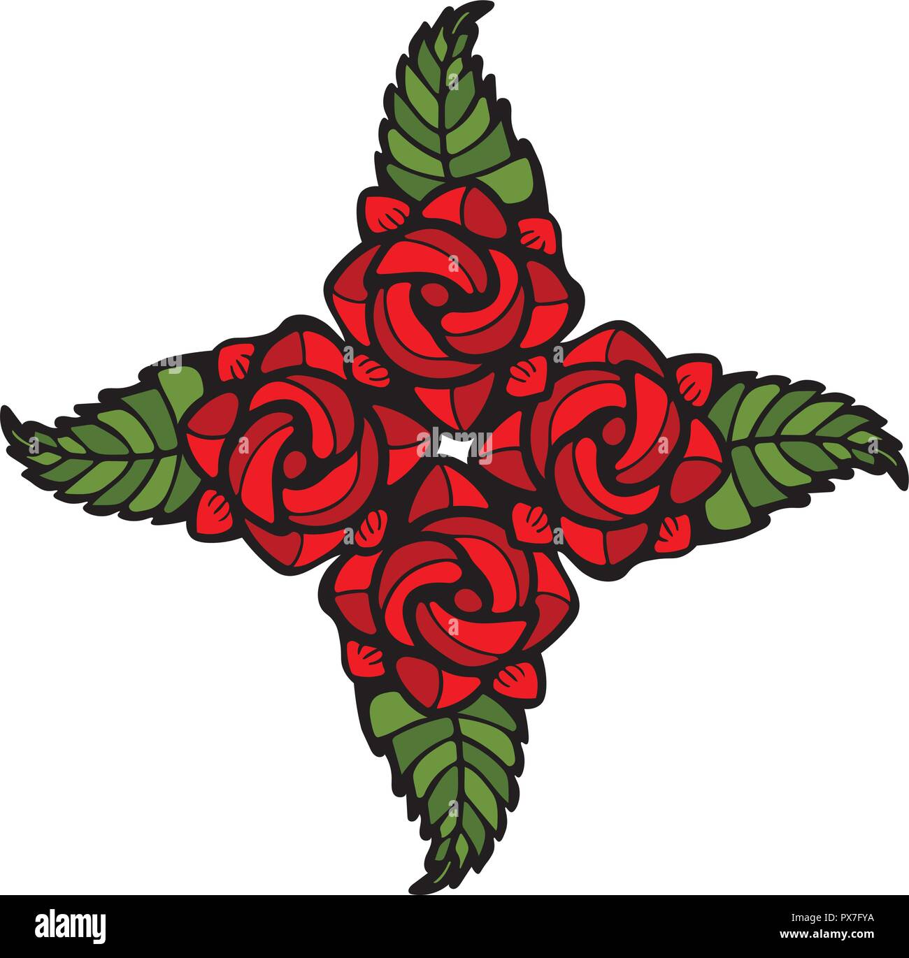 Four Roses Decoration in stained glass style Stock Vector