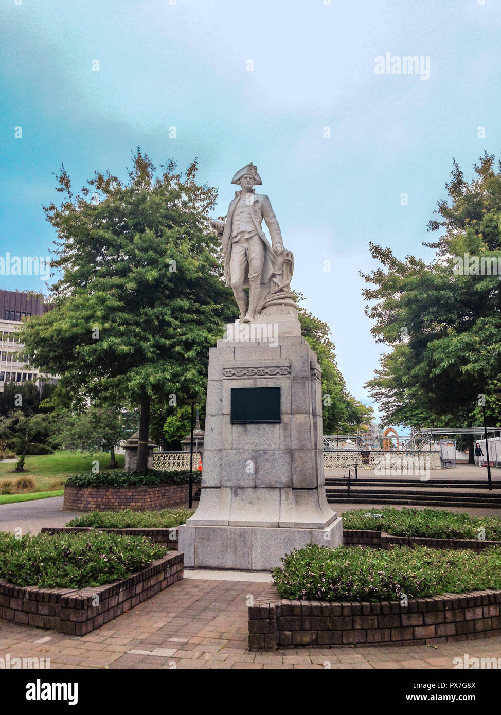 James Cook Statue, Christchurch, South Island, New Zealand Stock Photo