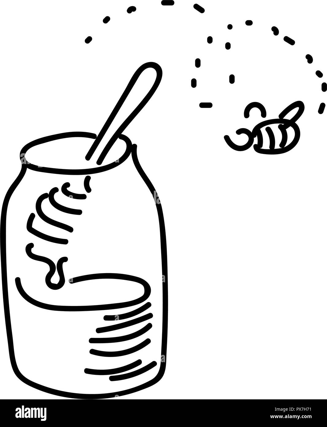 Honey with wooden honey dipper simple sketch pen style. flat iconic