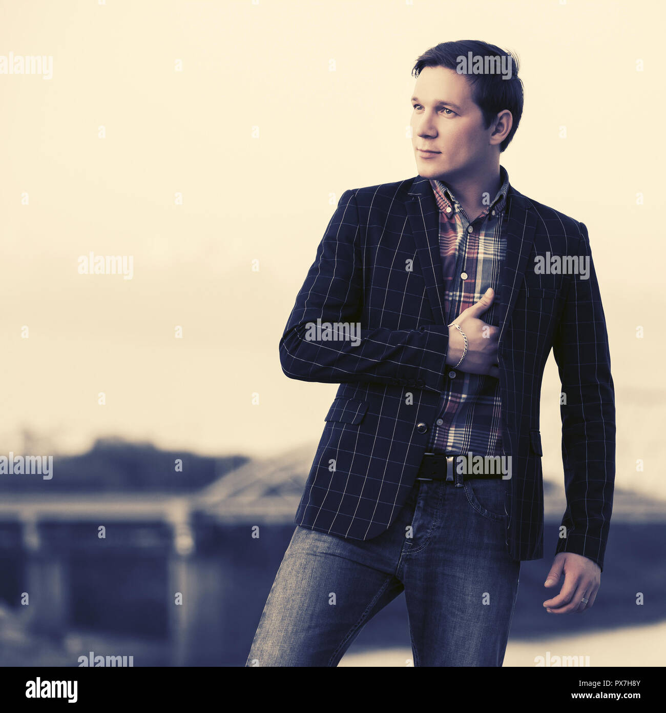 blue blazer dark jeans