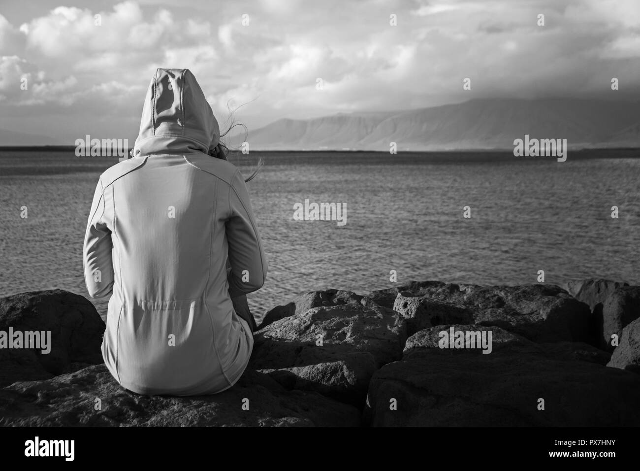 Female hood rear view Black and White Stock Photos & Images - Alamy