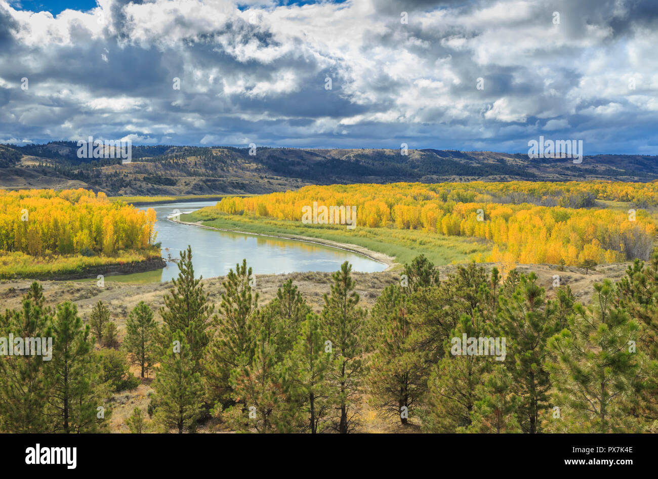 fall colors along the missouri river in the c.m. russell national wildlife refuge near landusky, montana Stock Photo