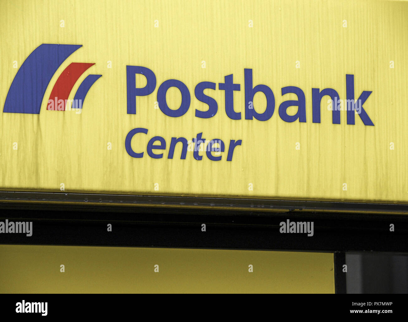 German sign and logo Postbank Center Stock Photo