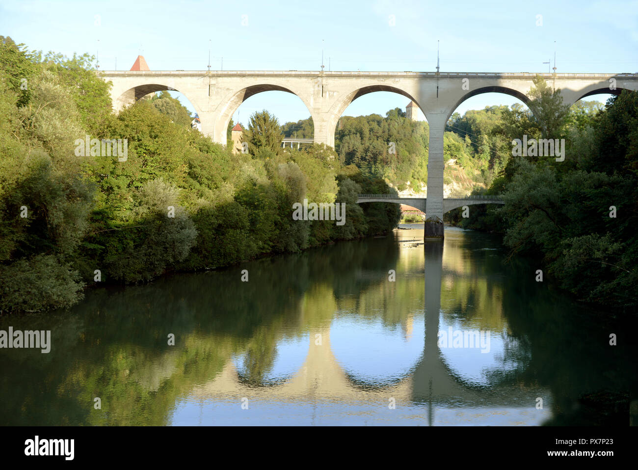Zaehringen bridge across Sarine river, Fribourg, Switzerland Stock Photo