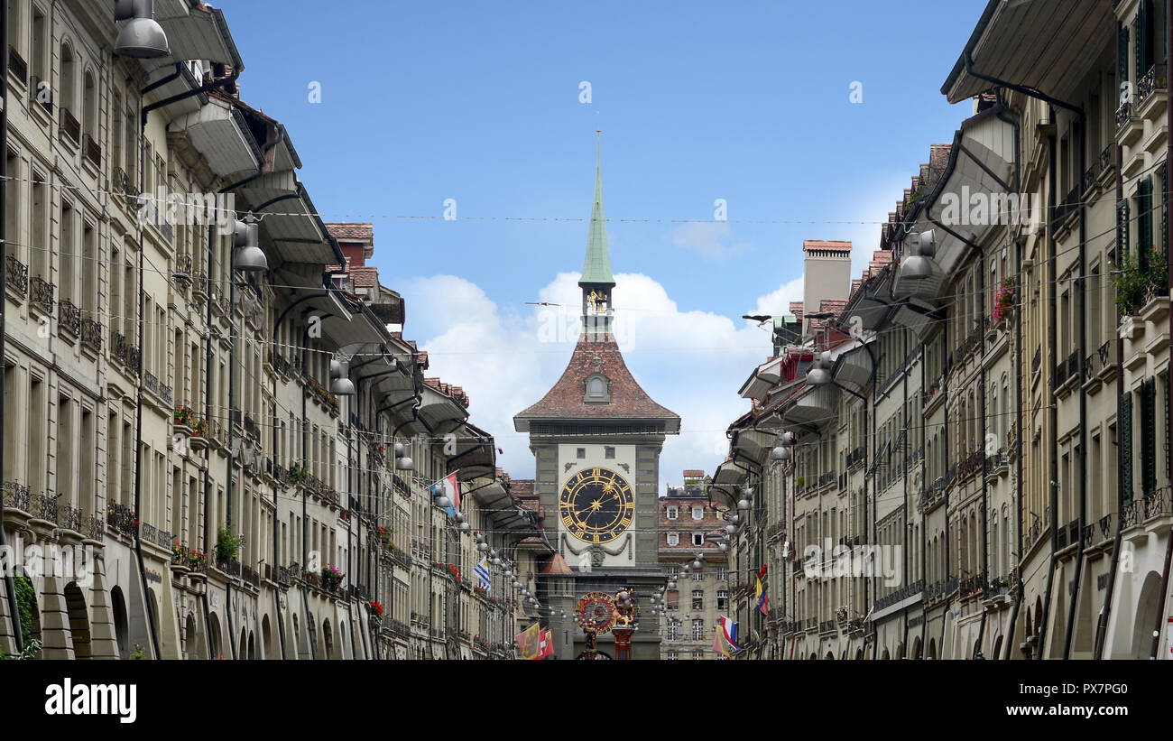 Clock Tower in the city centre of Bern, Capital of Switzerland Stock Photo