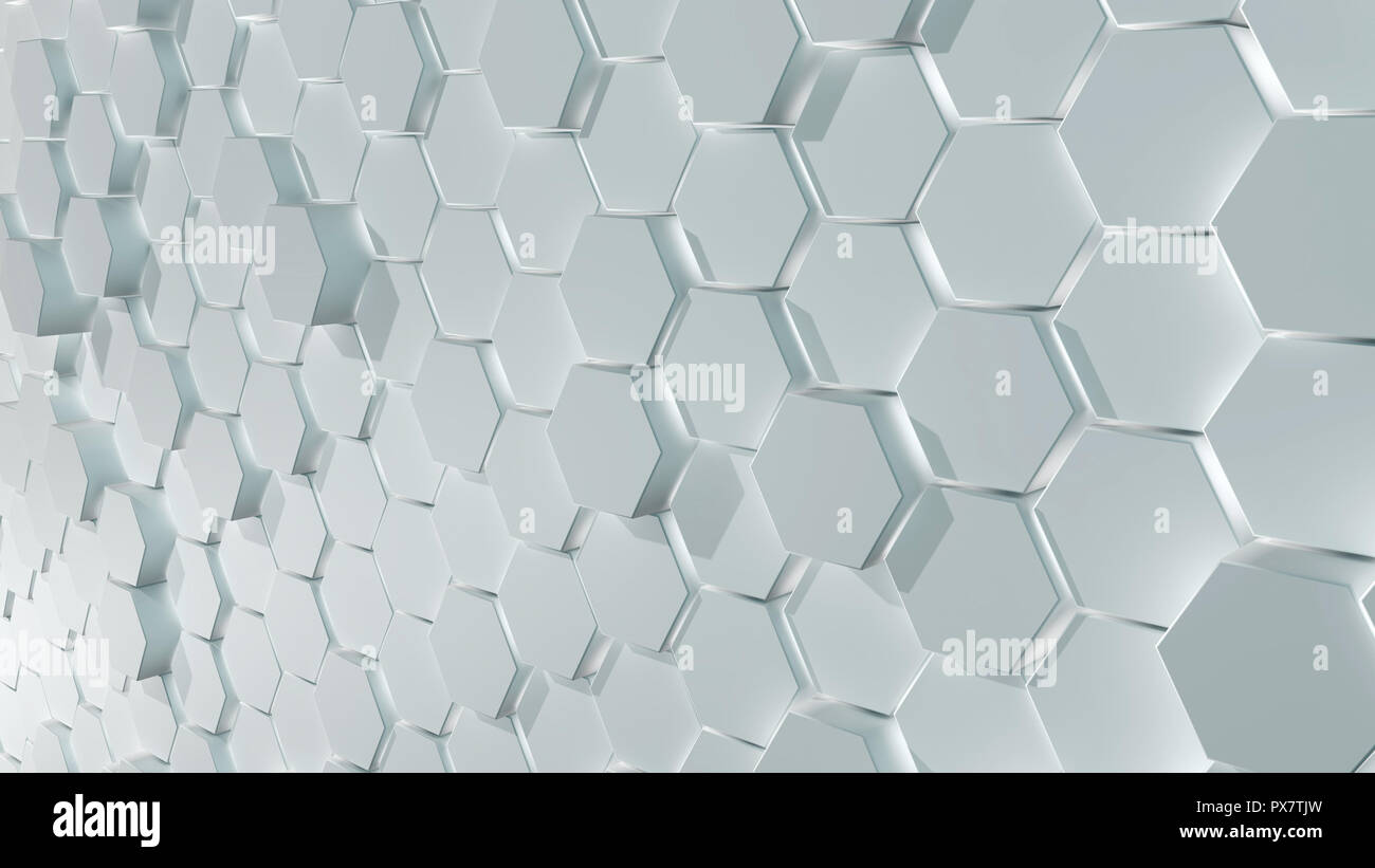 Abstract White Hexagon Pattern Blocks Wall Background Stock Photo