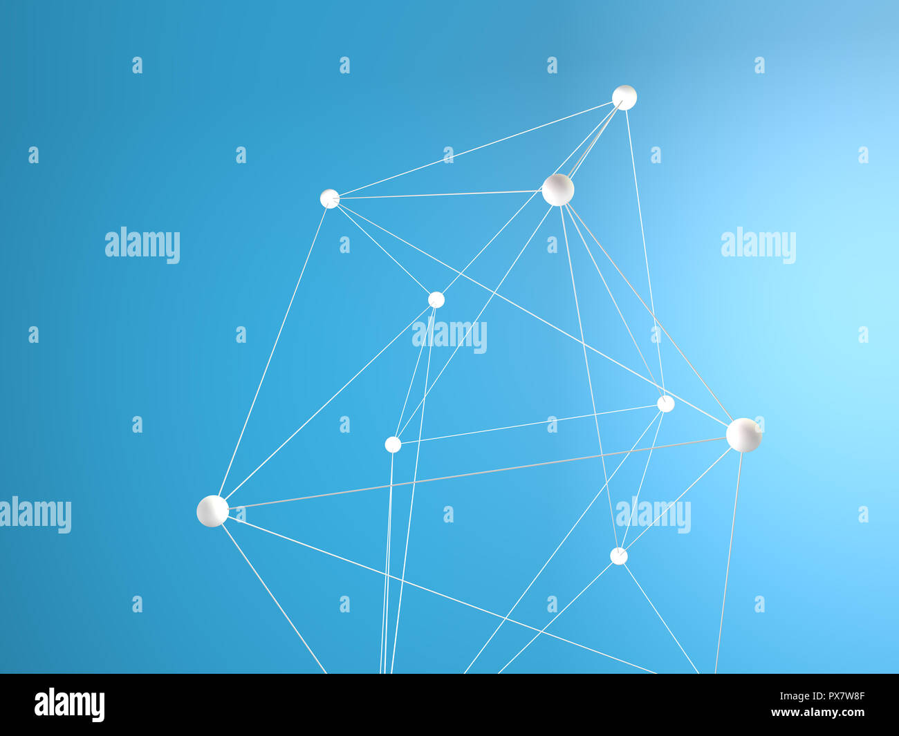 Abstract blue geometric background with chaos of connected lines and ...