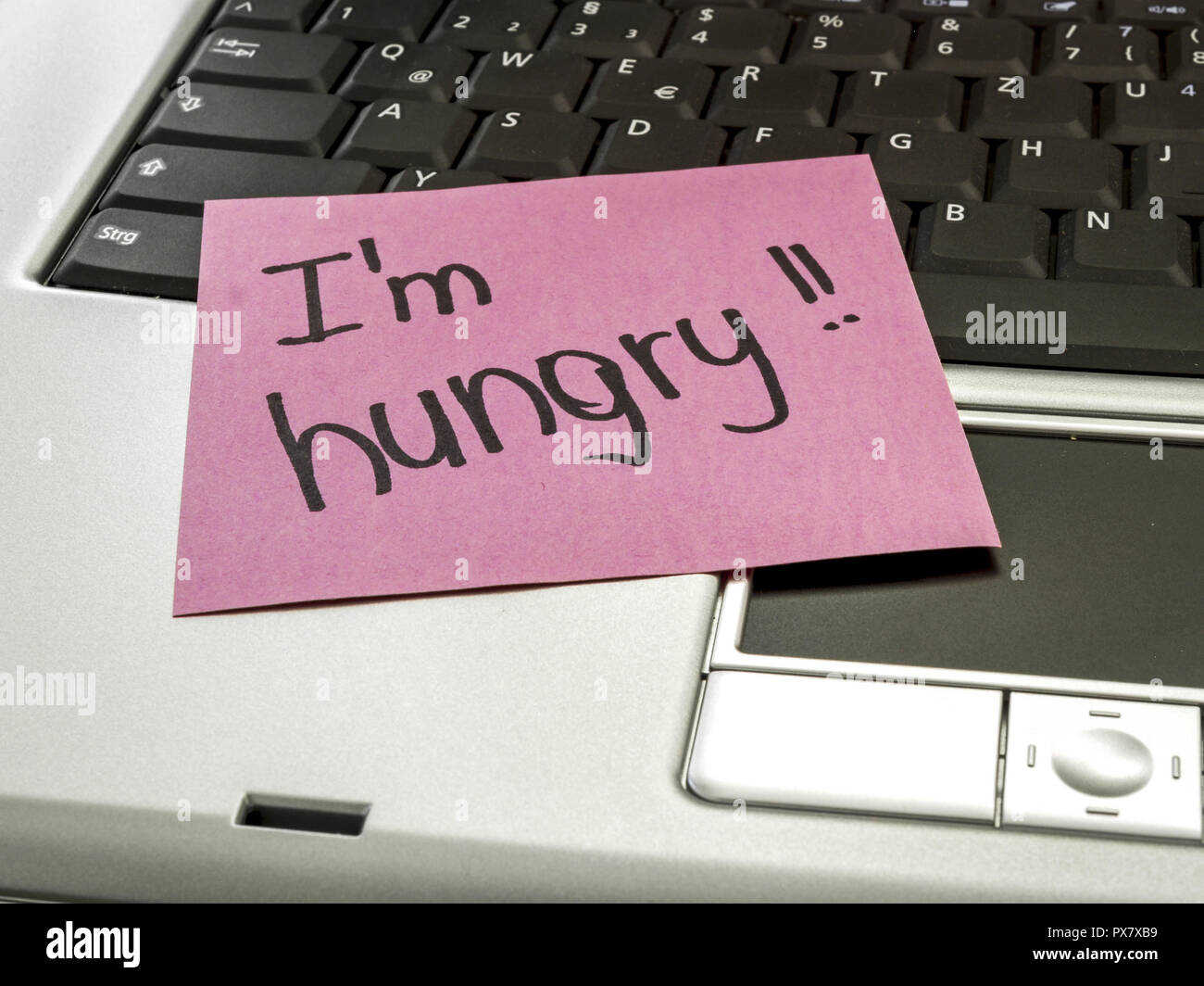 Memo note on notebook, I´m hungry Stock Photo