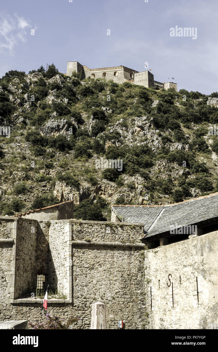 Villefranche de Conflent, city wall, France, Pyrenees Stock Photo
