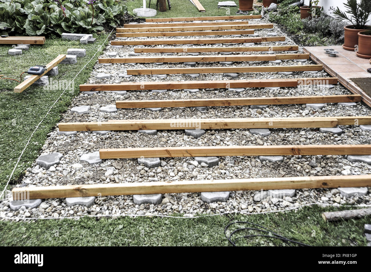 Garden terrace construction Stock Photo Alamy