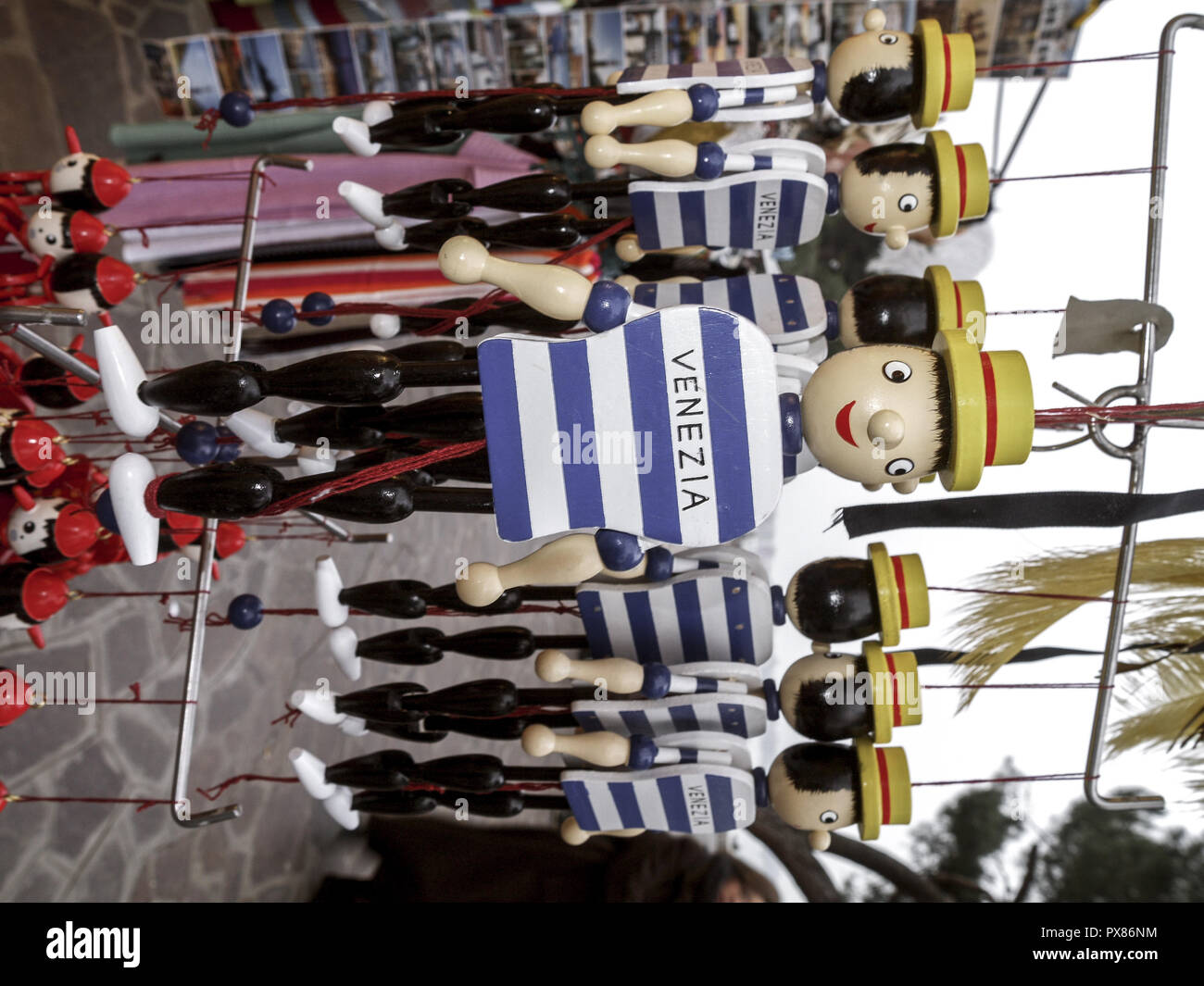 Souvenir shop, Venetian gondoliers as wooden dolls, Italy, Venetia, Venice Stock Photo