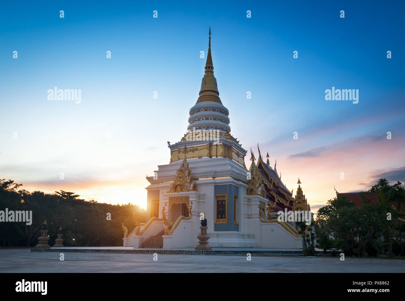 Golden Pagoda Temple Tourist Attraction In Pattaya Thailand Stock