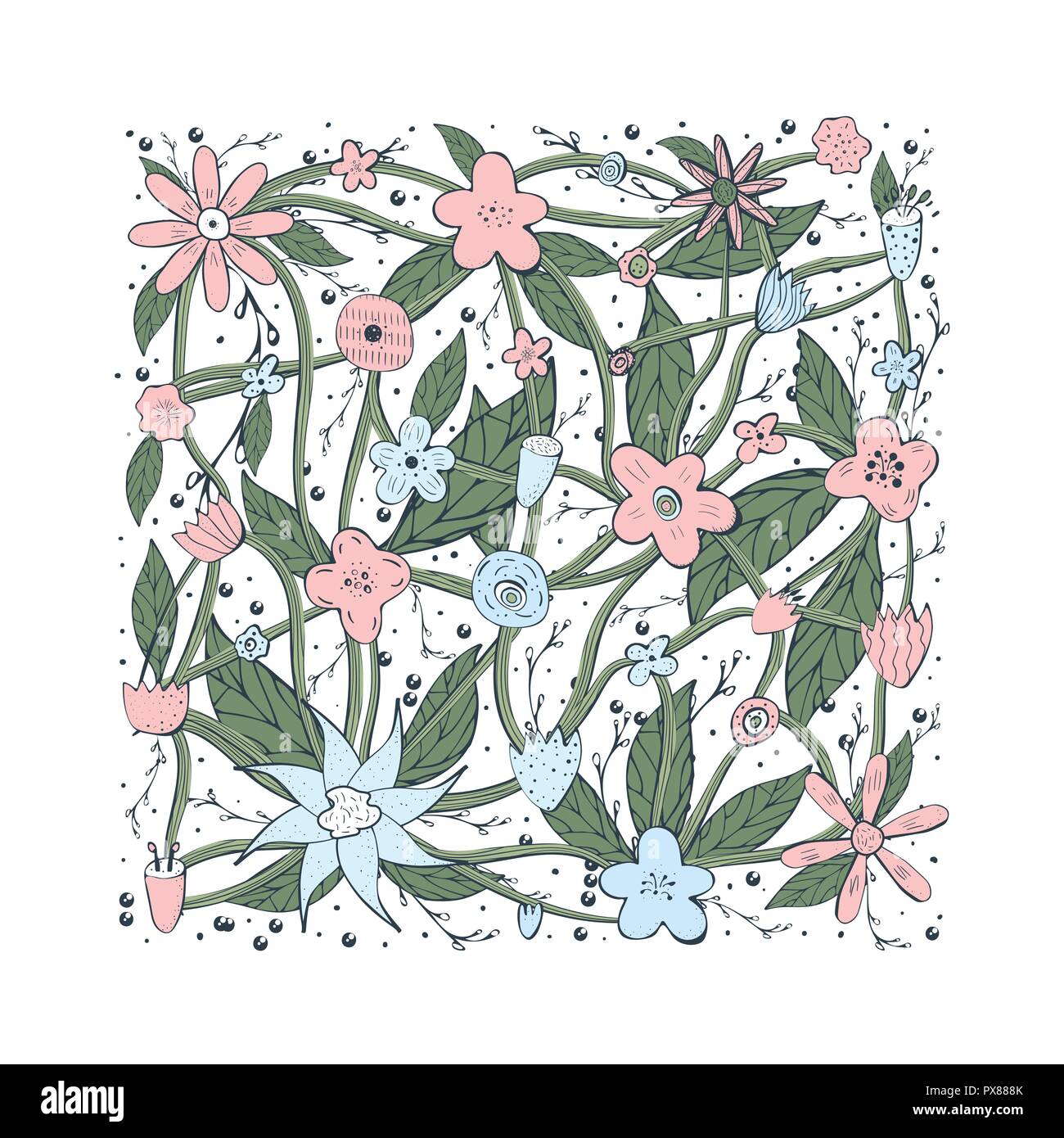Flowers and leaves composition. Hand drawn style. Vector ilustration ...