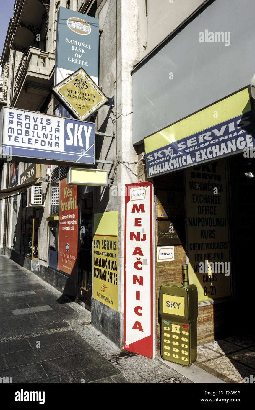 Beograd, city center, pedestrian zone, advertising signs,  Serbia-Montenegro, Belgrade Stock Photo - Alamy