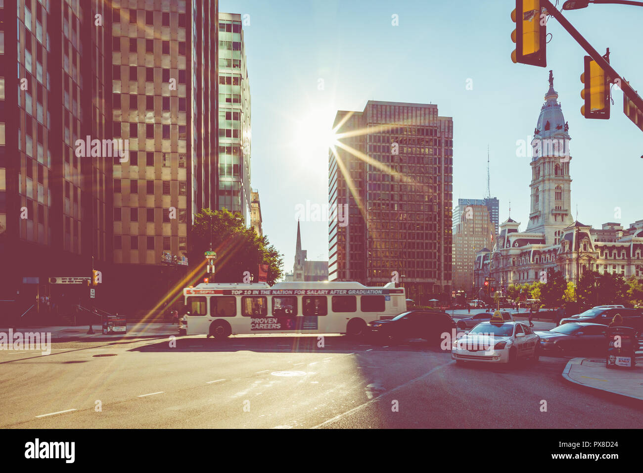 Philadelphia skyline city center district hi-res stock photography 