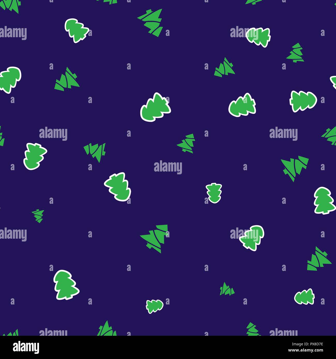 Green Christmas tree seamless pattern. Blue background. Vector illustration. Stock Vector