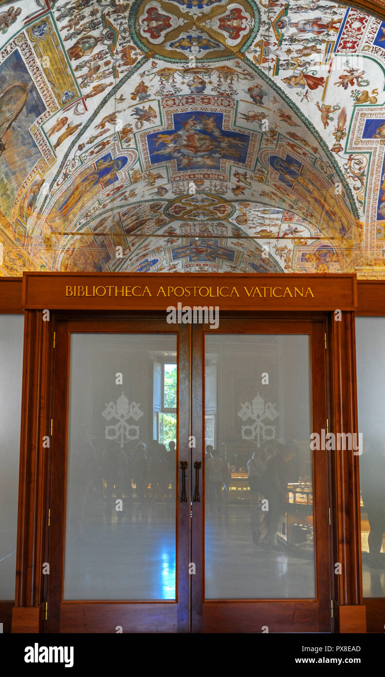 Entrance to the Apostolic Library in Vatican museums Stock Photo